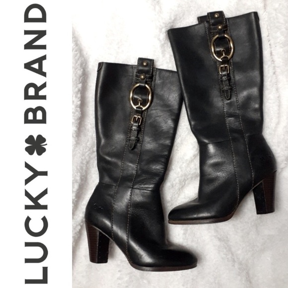 Lucky Brand LK-Marie Tall Black Leather Boots Sz6 - Picture 1 of 5